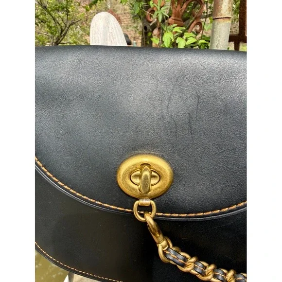 Coach 1941 Saddle Bag 23 Black Glovetanned Leather Crossbody 58241 Brass Chain - Picture 2 of 16